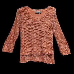 Croft & Barrow Peach Crocheted Layered Top - XL